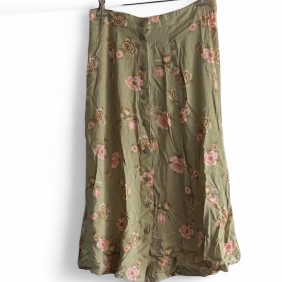 Vintage Sag Harbor light green pink floral button front midi skirt size M - Picture 1 of 9